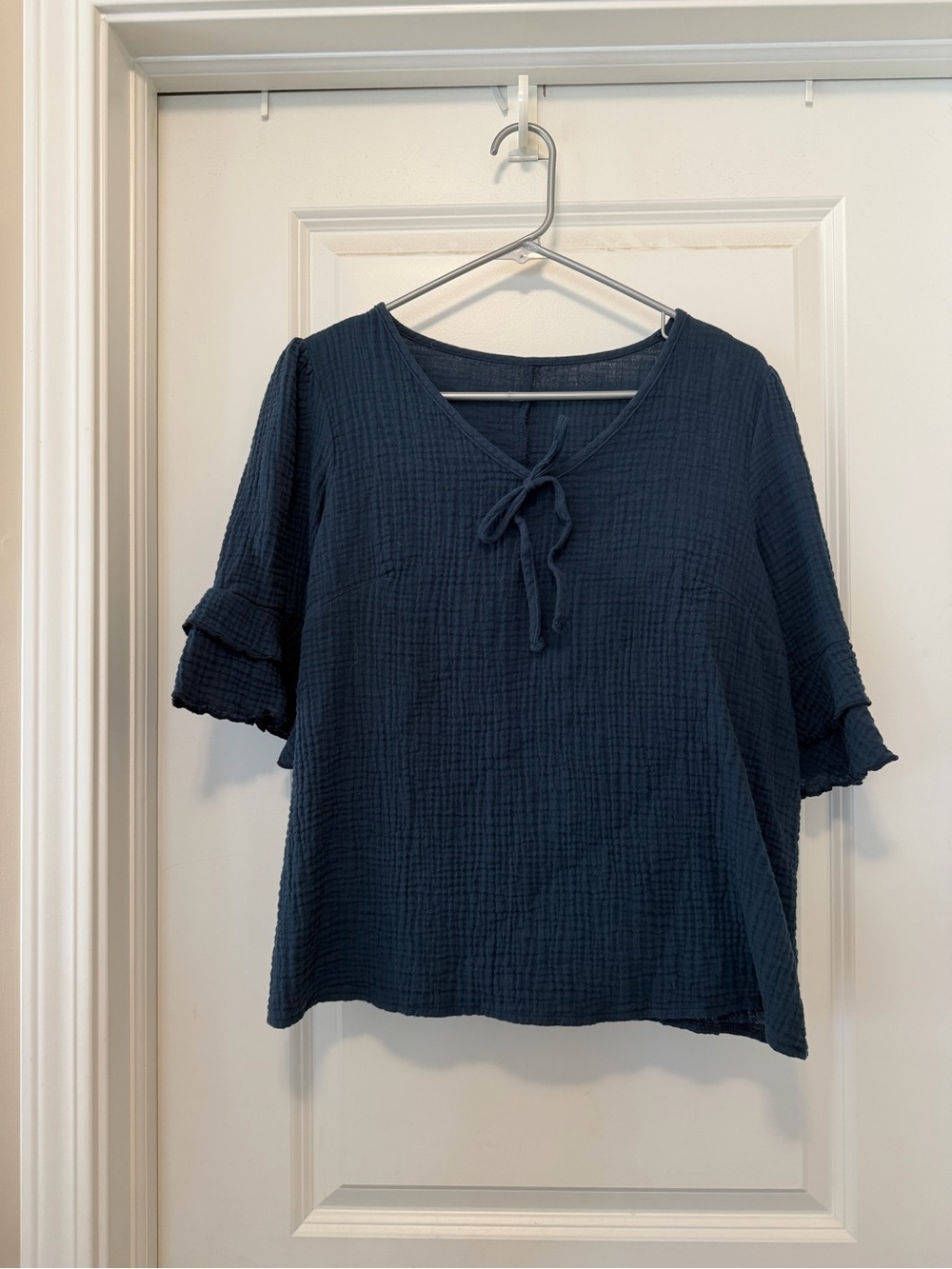 SHEIN Navy Textured Tie-Front Gauze Tunic